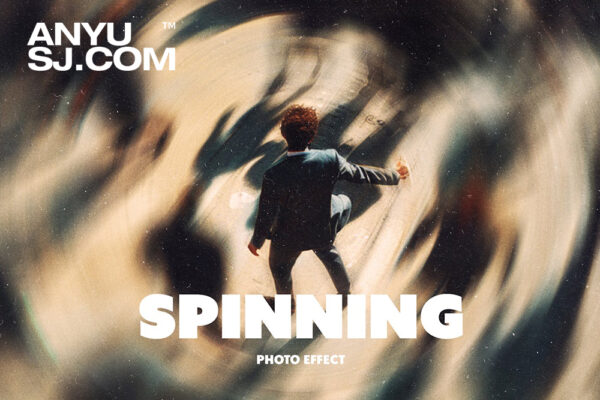 复古颗粒抽象艺术旋转运动模糊图片后期叠加特效PSD样机Spinning Blurred Photo Effect