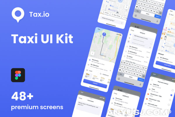 50+现代简洁出租车打车租车送货搬家APP移动应用小程序UI界面设计套件Tax.io – Taxi ui kit