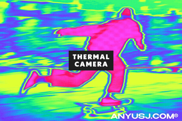 复古抽象艺术全息热成像热像仪渐变图片照片叠加特效PSD样机Thermal Camera Photo Effect