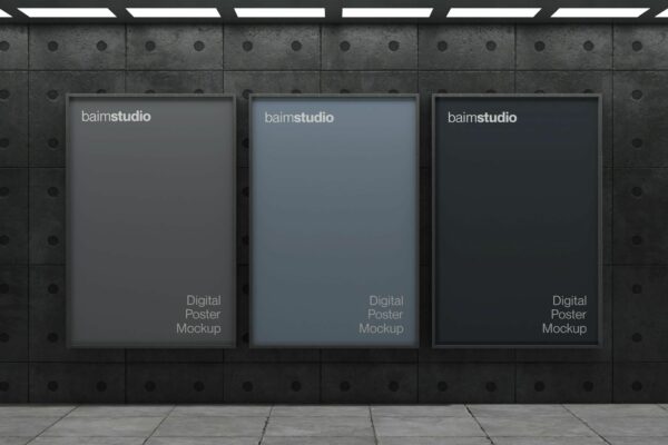 极简现代地下通道地铁车站广告牌海报设计展示PSD样机Poster Mockup