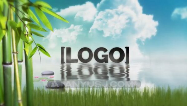 3D户外大自然竹林竹子蝴蝶鸟类湖面水面logo折射徽标片头片尾开场AE模板Nature Logo Revealer-第6884期-