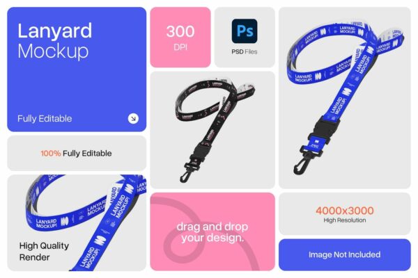 极简质感挂绳VI品牌文创PSD样机Lanyard Mockup