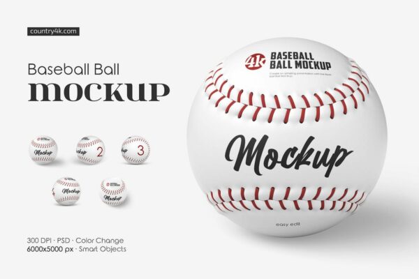 5款极简棒球logo徽标印花设计展示PSD样机Baseball Ball Mockup Set