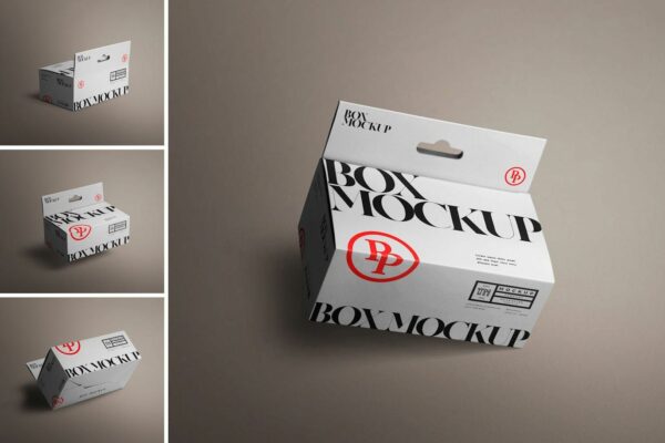 极简产品纸盒包装盒展示盒挂盒PSD样机Box Mockup