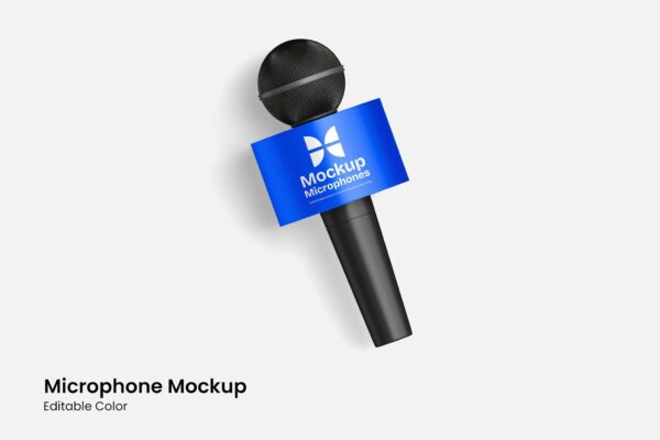 1款极简麦克风话筒主持人采访logo徽标展示PSD样机Microphone Mockup