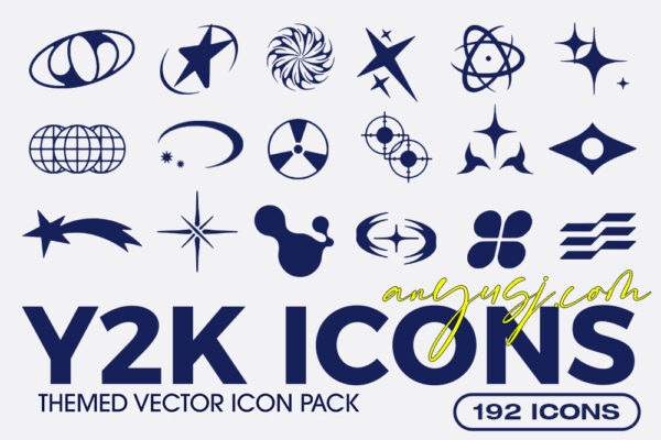 192款未来Y2K抽象几何艺术星芒图标logo徽标icon图标AI矢量图形设计套装192 Futuristic Y2k Vector Shapes-第7164期-