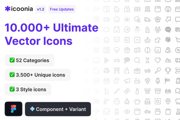 10000+巨量现代极简多类别网页网站UI设计icon图标SVG/Figma矢量logo插画插图设计套装Icoonia Pro | 10.000 Ultimate Vector Icons-第7179期-