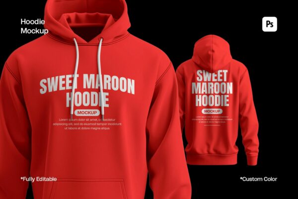 极简质感连帽衫长袖T恤卫衣上衣印花设计展示PSD样机Hoodie Mockup