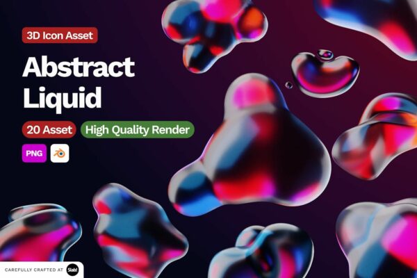 20款3D立体流动液体抽象艺术PNG免扣插画Icon图标插图Blender模型套装3D Abstract Liquid Element