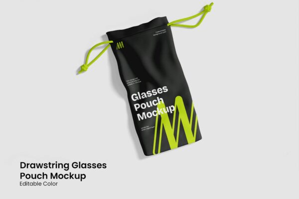 极简抽绳眼镜袋包装袋布袋收纳袋PSD样机Drawstring Glasses Pouch Mockup