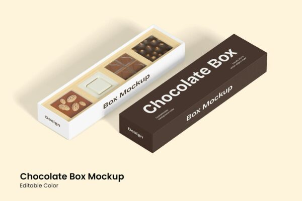 极简长方形巧克力高档天地盒纸盒包装盒礼品盒PSD样机Chocolate Box Mockup