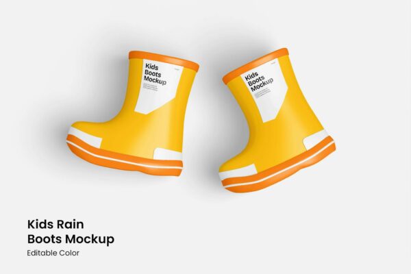 极简儿童塑料橡胶雨鞋PSD样机Kids Rain Boots Mockup