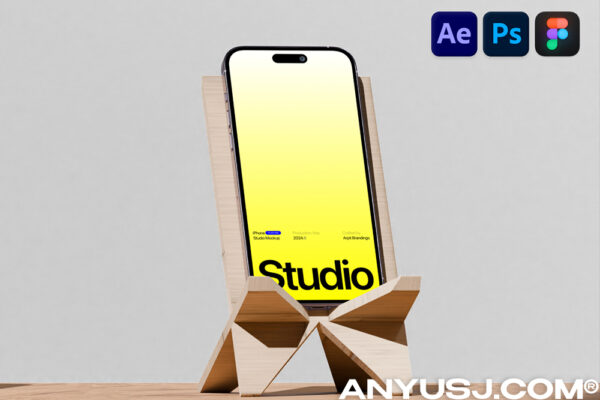 现代极简4K高清动态iPhone 14 Pro Max苹果智能手机PSD/AE /Figma样机套件Animated Studio iPhone Mockup-第7067期-