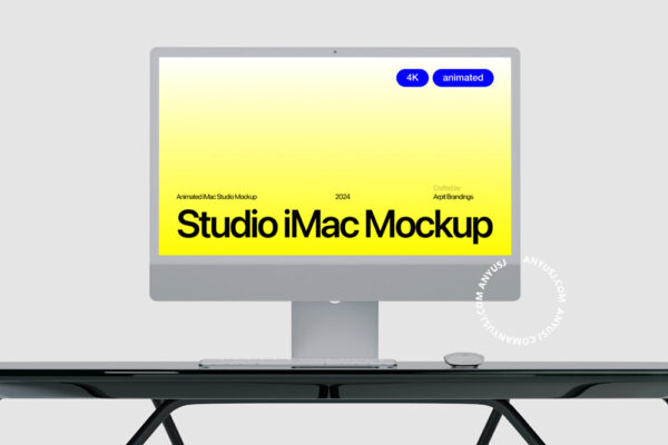 2款现代极简艺术动态iMac台式电脑一体机显示器平面界面UI设计展示AE/PS/Figma模板样机套装Animated iMac Studio Mockup-第7085期-