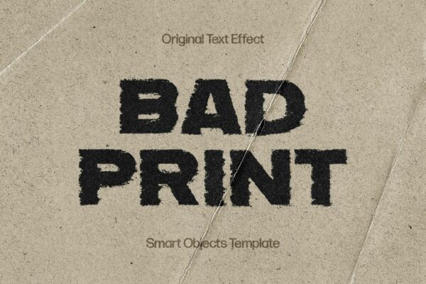 复古错误毛边扭曲故障油墨印刷打印文本标题logo徽标特效PSD样机Bad Distressed Print Text Effect