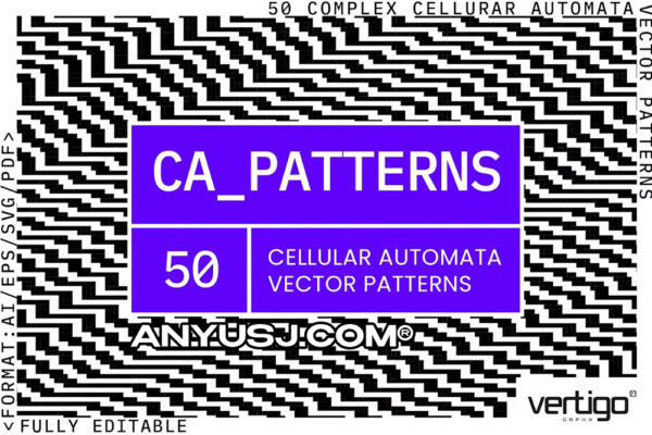 50款复古未来科技CA像素点阵计算机抽象几何自动化AI矢量背景肌理图案设计套装CELLULAR V.01 Patterns-第7028期-