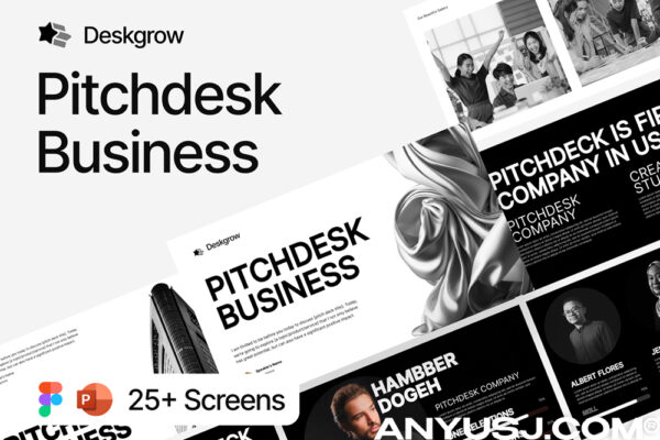 25+现代极简品牌指南标识VI设计手册项目提案作品集展示幻灯片PPT/Figma模板排版设计套装Deskgrow – Pitchdesk Business-第7150期-