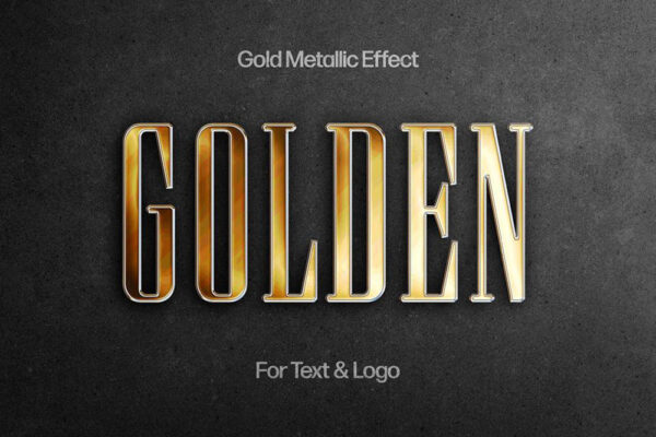 3D立体金属镀铬优雅黄金文本标题logo徽标特效PSD样机GOLD METALLIC TEXT & LOGO EFFECT