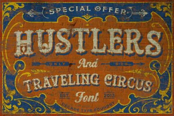 复古19世纪后期狂欢节马戏团纹身logo徽标标题排版装饰衬线英文花体字体Hustlers Clean & Rough