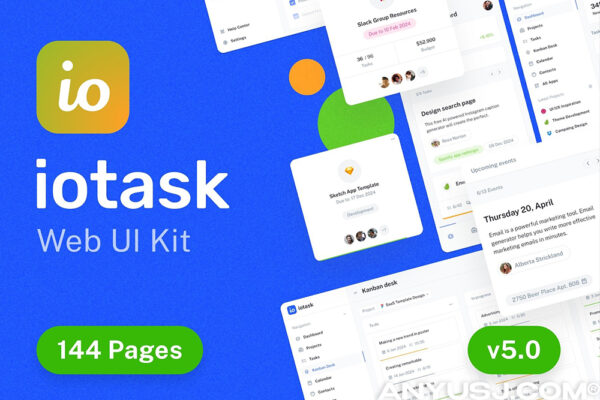 144+现代干净SaaS项目管理团队服务UI界面APP页面布局设计套件IOTask – web UI kit for project management apps-第6967期-