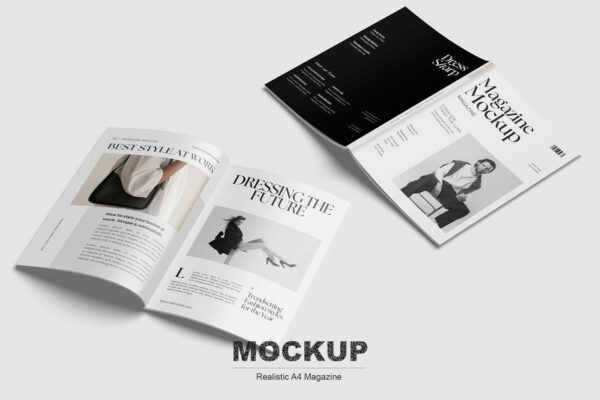 4款极简现代杂志画册书籍封面内页排版设计展示PSD样机Magazine Mockup