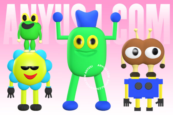 10款3D趣味卡通Y2K怪物外星人生物PNG免扣插画插图OBJ模型设计套装Monster Character 3D Icon Pack-第6953期-