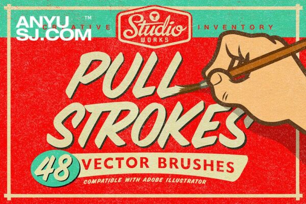 48款复古手绘粗糙刷子AI矢量绘画笔触笔刷套装Pull Strokes | Illustrator Brushes!-第6997期-