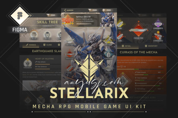 50+机甲游戏主题移动PRG扮演游戏APP页面布局UI设计套件Stellarix Mobile Game UI Kit-第7194期-