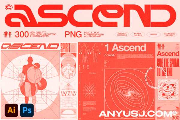 300款赛博科幻未来派抽象人体几何数学HUD仪表盘数据PNG免扣图片插画设计套装Studio Innate – Ascend-第6994期-