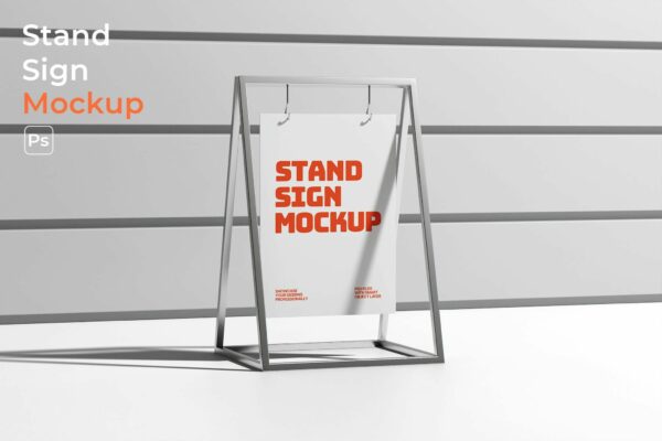 极简立式广告牌立牌海报广告设计展示PSD样机Stand Sign Mockup