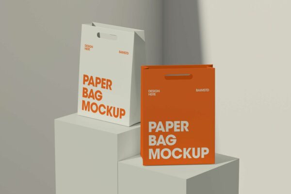 极简纸袋包装袋礼品袋PSD样机Paper Bag Mockup