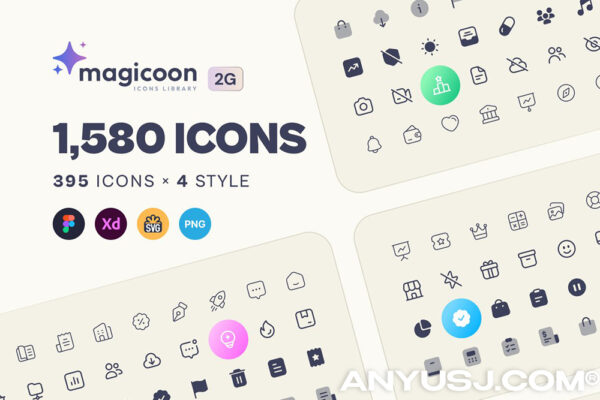1580款现代时尚多样式多类别网站网页UI设计矢量logo图标icon元素设计套装magicoon 2G – Essential UI Icons Set-第7029期-