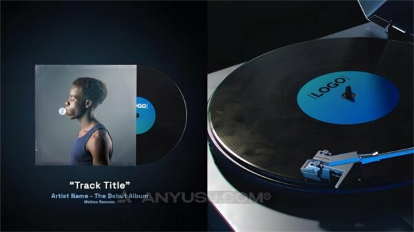 复古3D音乐专辑包装封面黑胶唱片设计展示AE/PR动态视频模板3D Vinyl Intro & Loop-第7020期-