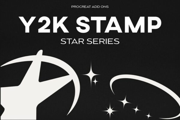 20款未来Y2K千禧艺术星芒几何抽象图章Procreate笔刷y2k Star Stamp