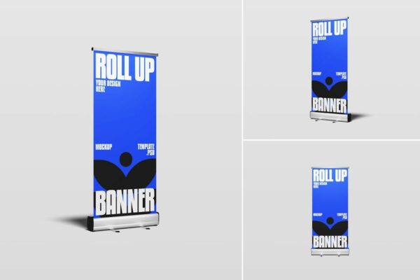 3款极简易拉宝广告牌展架海报设计展示PSD样机Roll Up Banner Mockup