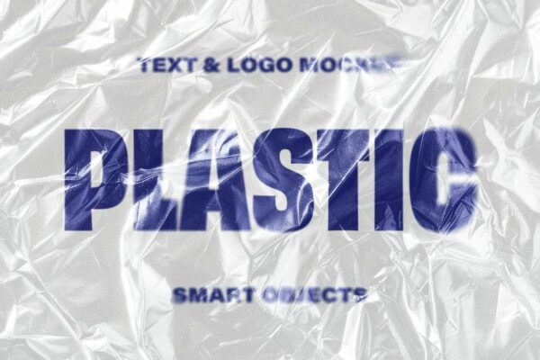 复古透明塑料薄膜塑料袋覆盖文本标题照片叠加滤镜PSD特效样机Plastic Text & Logo Effect