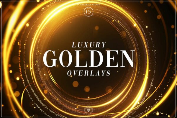 15款奢华金色光线光圈叠加肌理纹理背景设计套装Luxury Golden Overlays