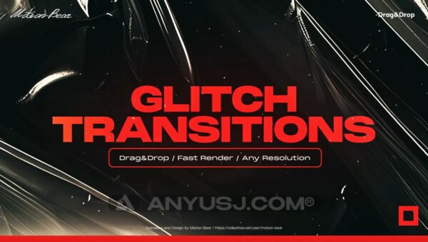 现代故障扭曲信号失真视频转场过渡PR特效模板Glitch Transitions-第6956期-