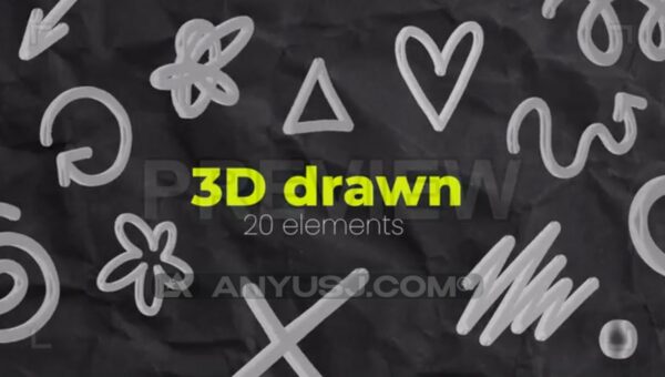 20款3D手绘趣味抽象几何动态图形视频叠加元素MOV素材套装Pack Of 3D Drawn Elements-第6992期-