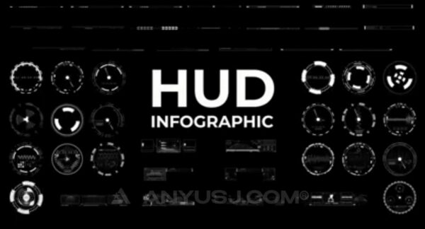48款未来派赛博朋克HUD仪表盘动态边框元素动画AE/FCPX/达芬奇模板套装HUD Infographic-第7110期-