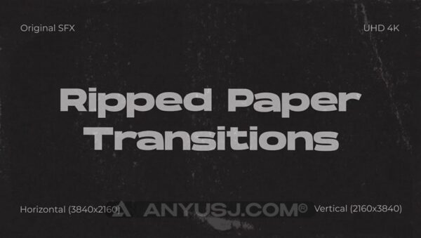 复古褶皱撕纸毛边视频转场过渡AE/PR模板设计套装Ripped Paper Transitions MOGRT-第7187期-