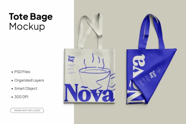 极简平铺手提袋环保帆布袋购物带PSD样机Tote Bag Mockup