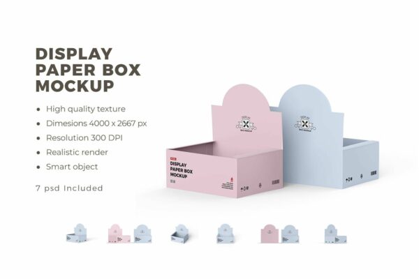 极简打开的展示盒纸盒收纳盒促销包装设计展示PSD样机Opened Kraft Box PSD Mockup