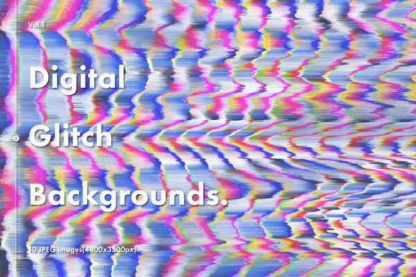 10款复古抽象艺术信号失真扭曲故障背景肌理图片设计套装Digital Glitch Backgrounds