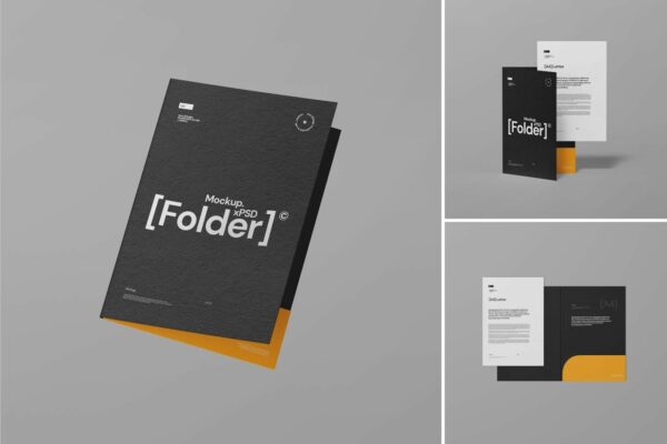 极简信纸文件海报传单文件夹档案夹文创VI品牌PSD样机Folder Mockup