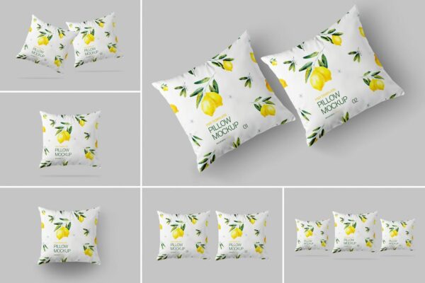 6款极简正方形抱枕靠枕枕头布艺家巨印花设计展示PSD样机Pillow Mockup