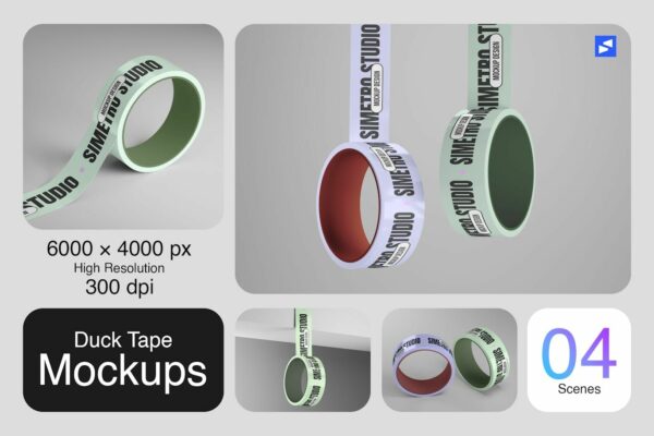极简文创塑料袋胶带打包带装饰胶带印花设计展示PSD样机Duct Tape Mockup