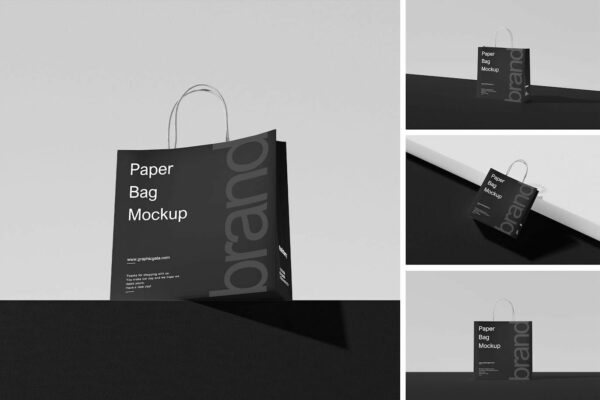 4款现代极简高档质感纸袋包装袋礼品袋购物袋手提袋PSD样机Paper Bag Mockup