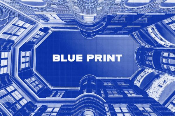 蓝色复古油墨印刷扫描打印蓝图线稿照片转手绘PSD特效样机Blue Ink Print Photo Effect