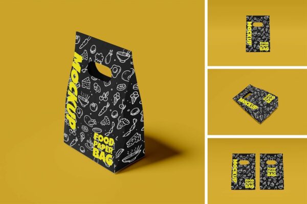 4款极简手提纸袋包装袋外卖袋包装设计展示PSD样机Bag Paper Food Mockup